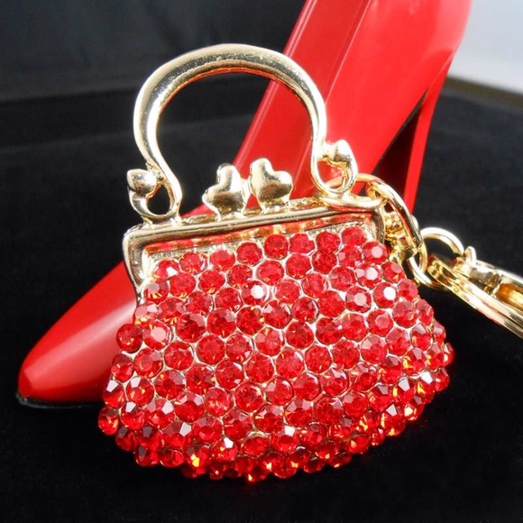 Red Crystal Bling Handbag Purse Charm & Keychain - Picture 3 of 4
