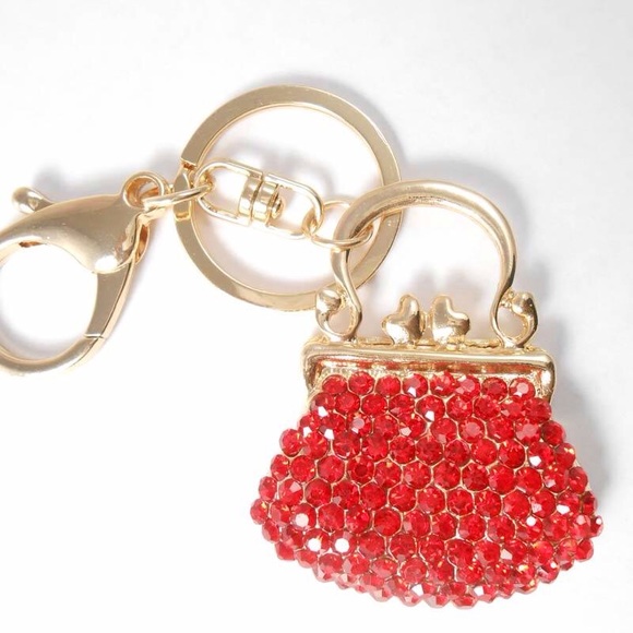 Red Crystal Bling Handbag Purse Charm & Keychain - Picture 4 of 4