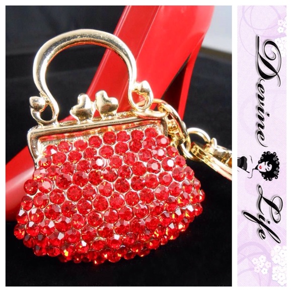 Bling Car Decor Accessories - Red Crystal Bling Handbag Purse Charm & Keychain