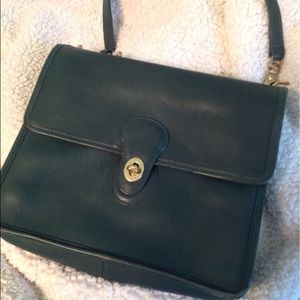 Vintage forest green leather Coach bag
