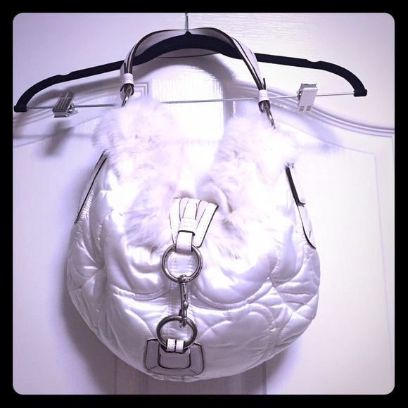 Like new white Coach leather & fur handbag