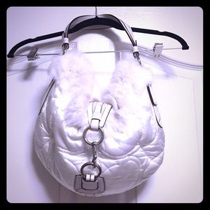 Like new white Coach leather & fur handbag