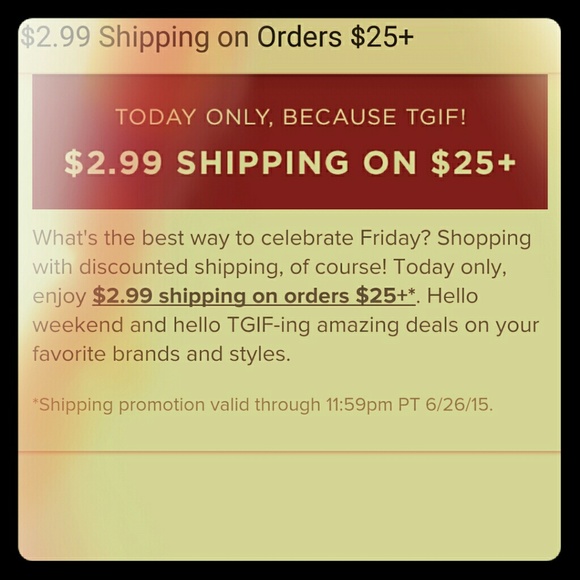 2.99 shipping today!!! On items 25+