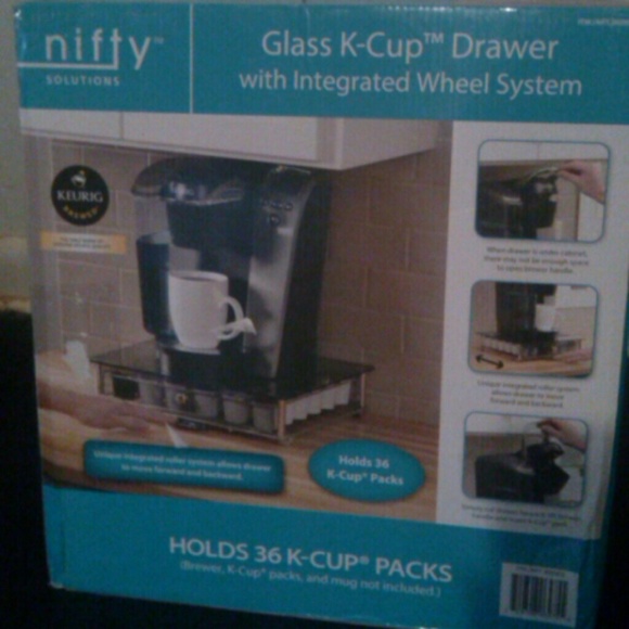 Glass K-Cup Drawer with integrated wheel system.