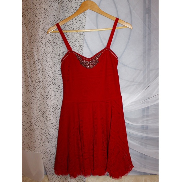 Free People Red Lace Beaded Dress