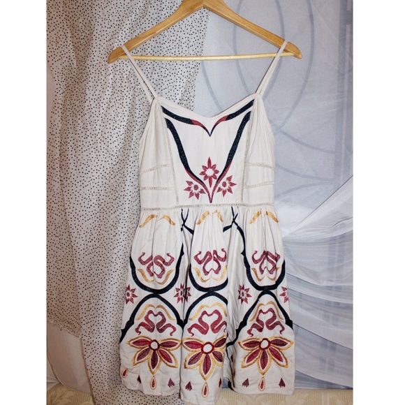 Free People Cream Dress with Embroidered Detail