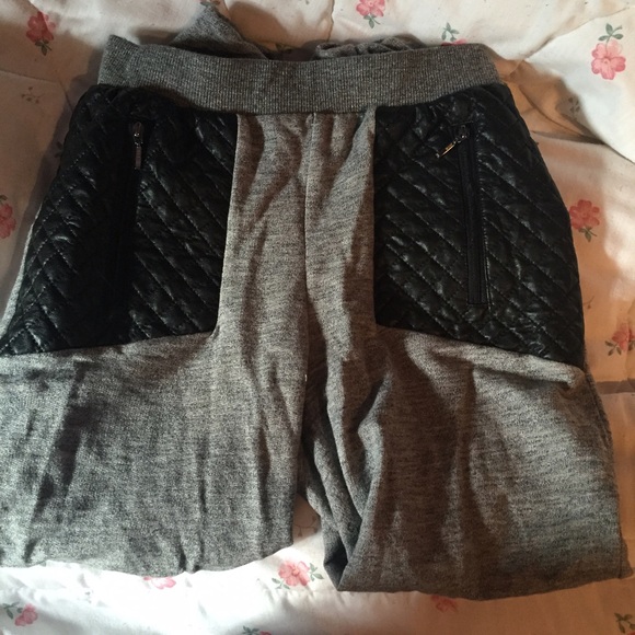Faux Leather-Trimmed Harem Pants grey
