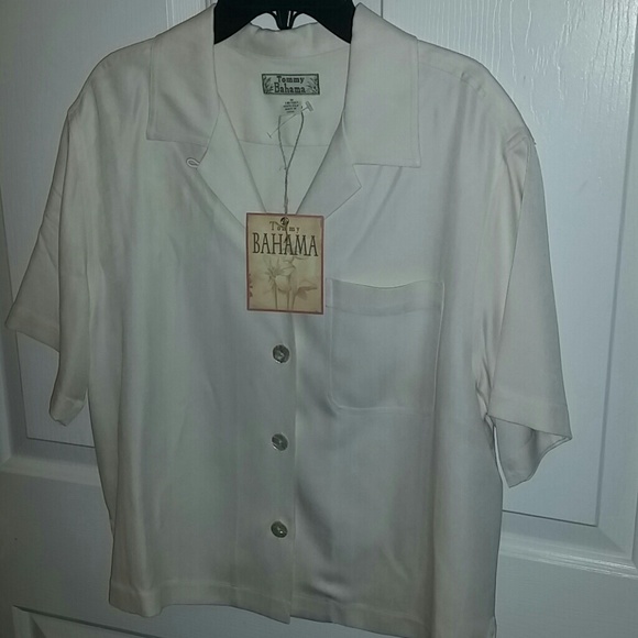 NWT Tommy Bahama cream silk collared shirt