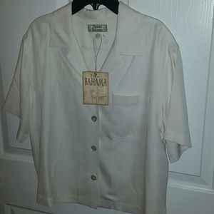 NWT Tommy Bahama cream silk collared shirt