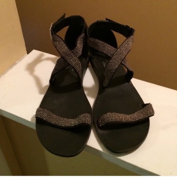Leather Beaded Crossover Sandals