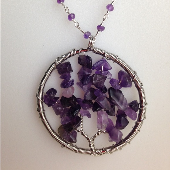 Amethyst Tree of Life on Silver Amethyst Chain NEW - Picture 1 of 4