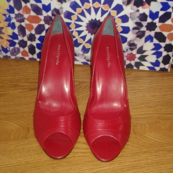 Adorable red leather peep toe heel
