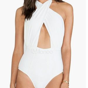 Criss cross, high waisted monikini in WHITE