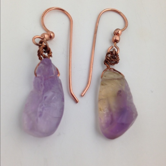 Amethyst Chunk on Copper Wire Earrings - Picture 1 of 3