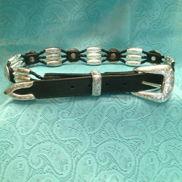 Black nadie western belt with silver beads conchos