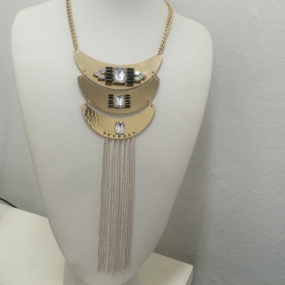 3 tier plate necklace with long fringe