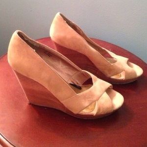 Tan Peep Toe Wedges