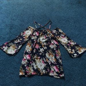 Tobi Floral printed bell-sleeved chiffon top/dress