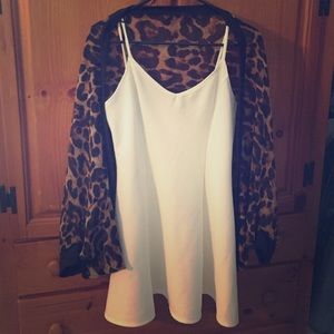 White Summer Dress w/ Leopard print shear shaw
