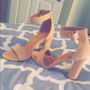 Nude block heeled sandal
