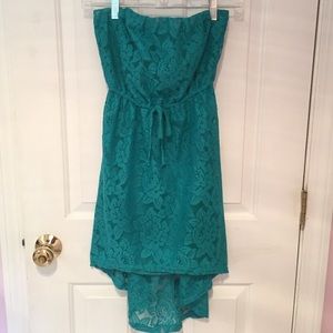 Charlotte Russe Hi-Lo Teal Strapless Lace Dress
