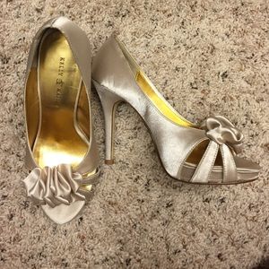 Kelly & Katie- Champagne Satin Heels