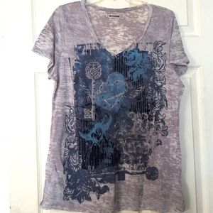 DESIGN PRINT GREY V NECK SHIRT