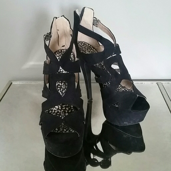 Qupid Shoes - Black Open Toe Heels