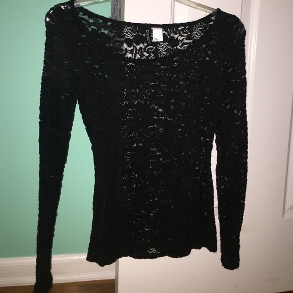 Black lace sheer long sleeve peplum top - Picture 2 of 3