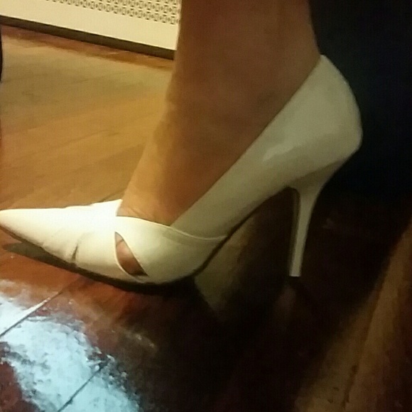 White pointed heels