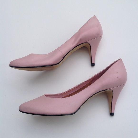 Pink leather pointed toe pumps shoes heels 7.5