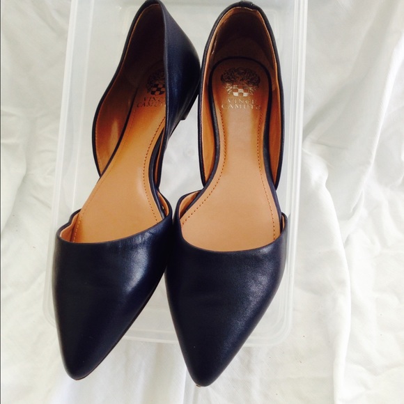 Navy blue d'orsay flats.