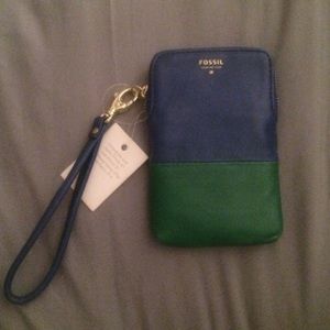 Blue/green Fossil wristlet