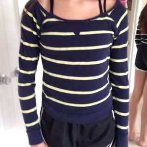 blue and yellow striped top