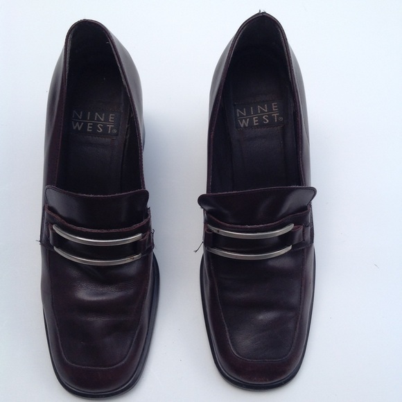 Nine West loafer chunky heel shoes brown leather