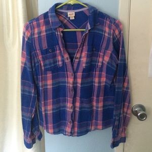 pink and blue flannel top