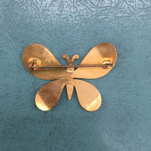SOLD Vintage butterfly brooch with gold, red and blue - Picture 2 of 4