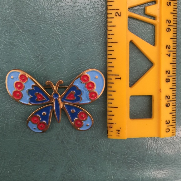 SOLD Vintage butterfly brooch with gold, red and blue - Picture 4 of 4