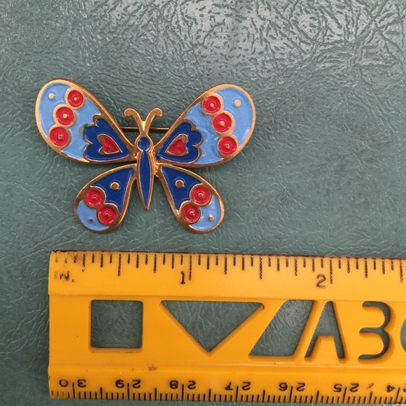 SOLD Vintage butterfly brooch with gold, red and blue - Picture 3 of 4