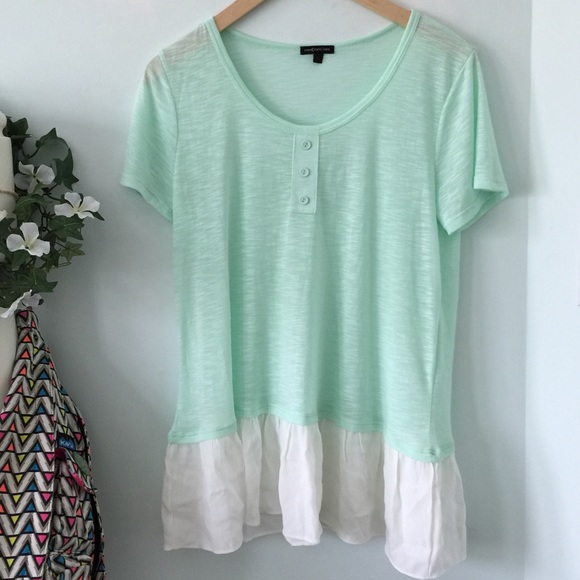 Mint green and white top with trim
