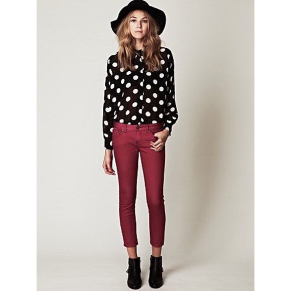 Free People Pants - Free People Burgundy Ankle Crop Skinny Jeans