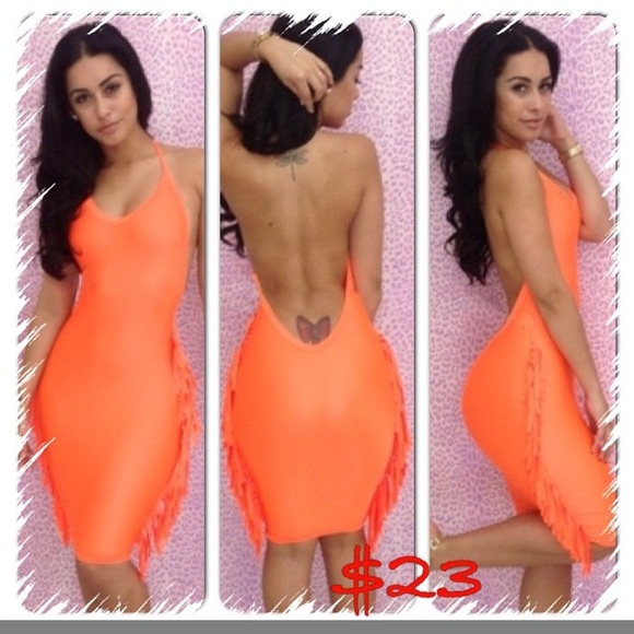 Sexy Orange dress with fringe