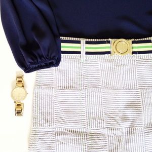 Lilly Pulitzer Seersucker Skirt with Gold Belt