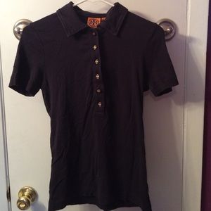 Tory Burch navy polo with gold buttons