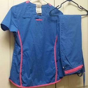 Urbane royal blue with pink scrub set