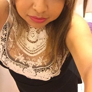 elegant white lace short black dress w/open back