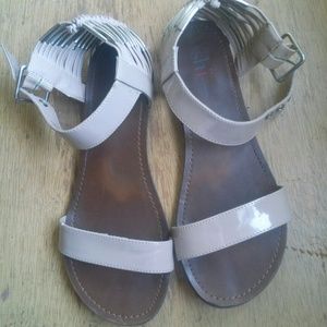 Nude colored silver strap sandals