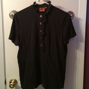 Tory Burch navy lidia polo with gold buttons