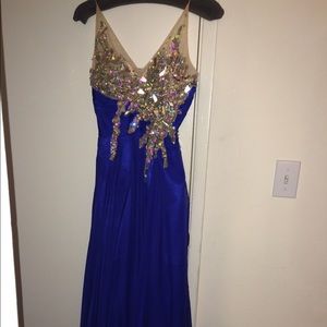 Size 4 Royal blue gown with jewels and slit