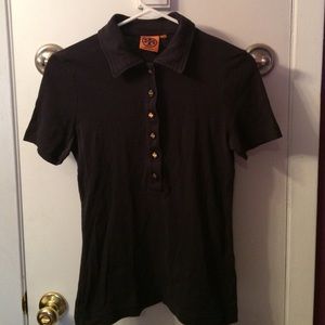 Tory Burch navy polo with gold buttons